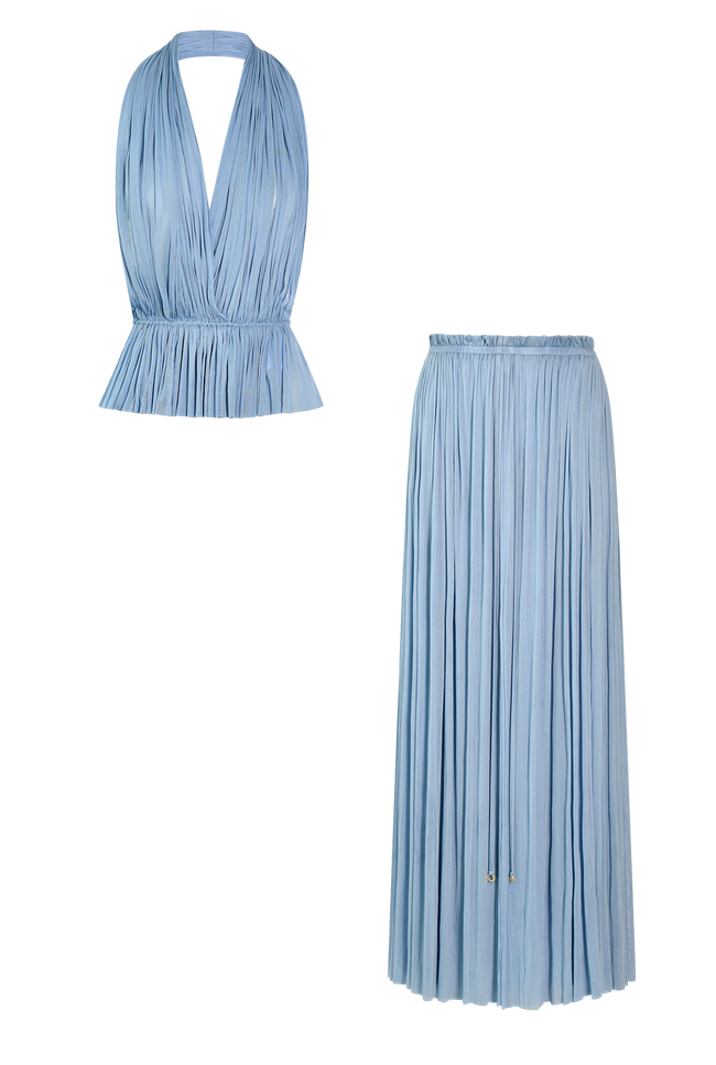 Blue Silk Skirt & Tulle Top