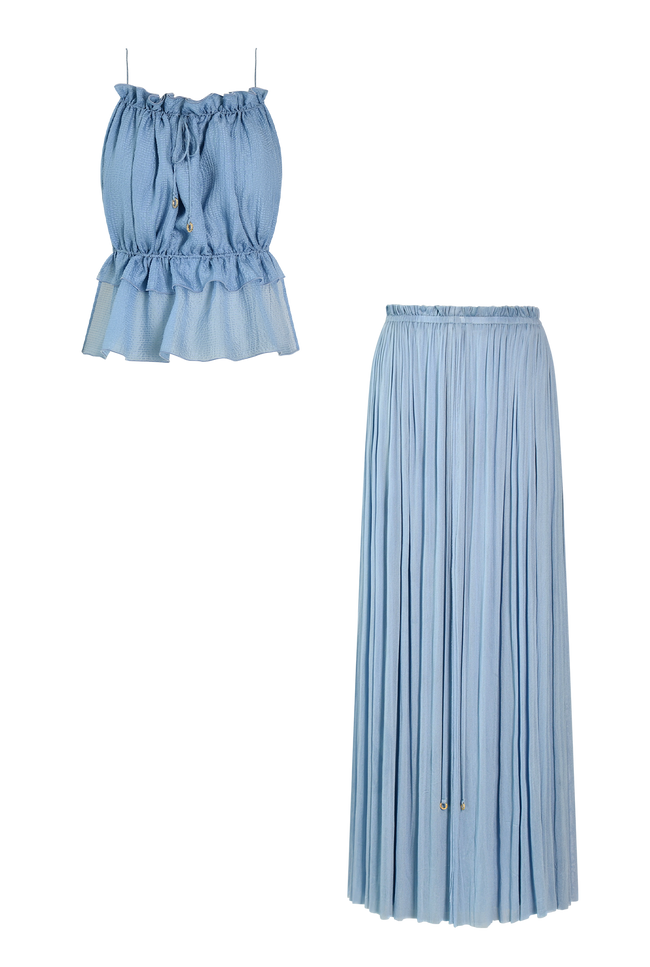Blue Silk Tulle Skirt & String Top