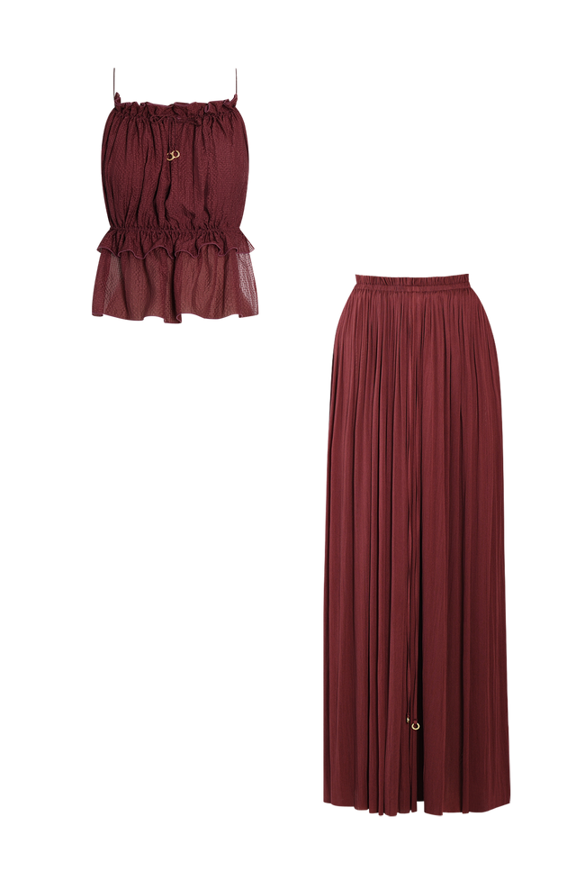 Bordeaux Silk Skirt & String Top