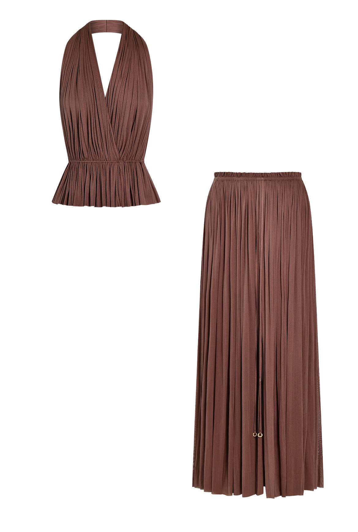 Brown Silk Skirt & Top Set