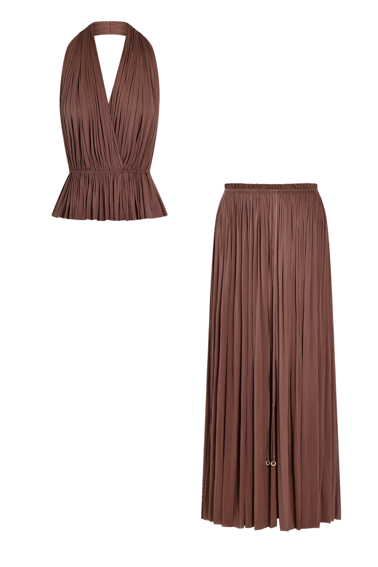 Brown Silk Tulle Top & Skirt