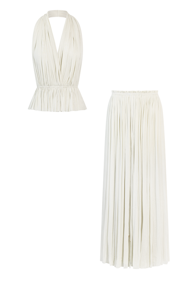 White Silk Skirt & Top Set