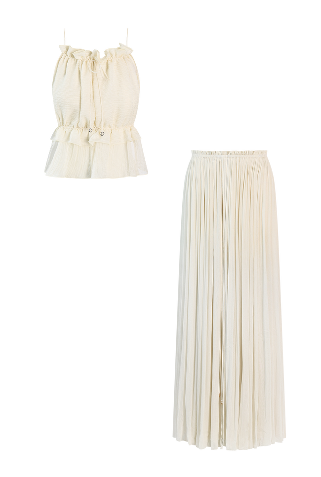 Test Ivory Silk Skirt & String Top
