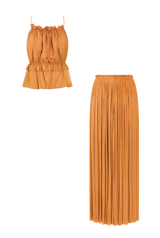 Rust Silk Skirt & String Top