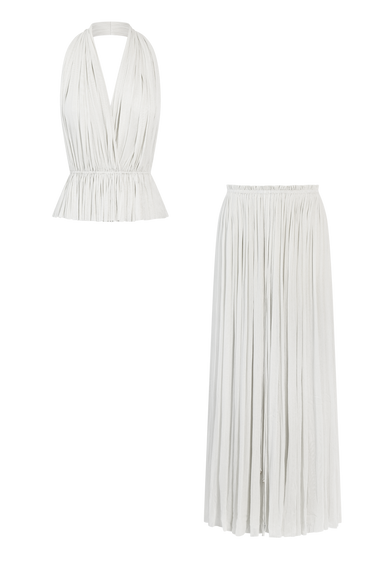 White Silk Tulle Set, skirt and top in 100% Grade 6A mulberry silk, HANNE BLOCH