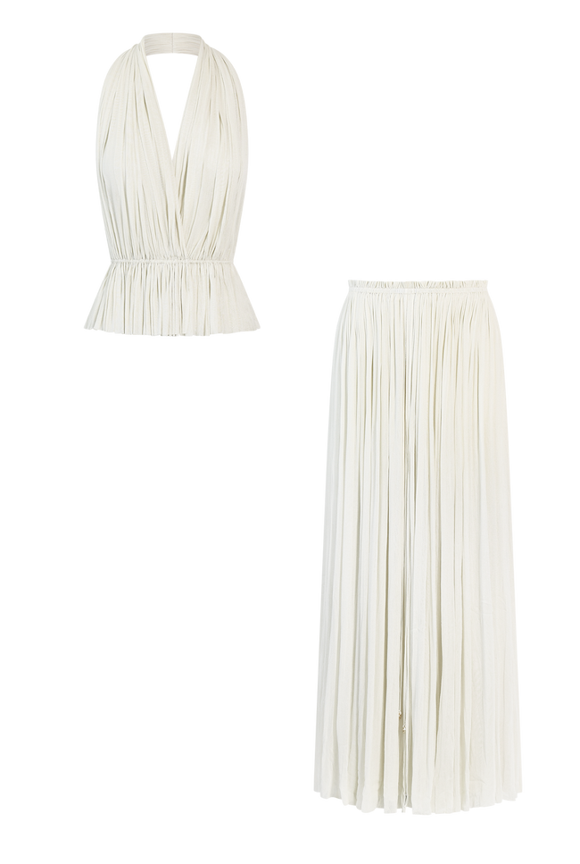 White Silk Skirt & Top Set