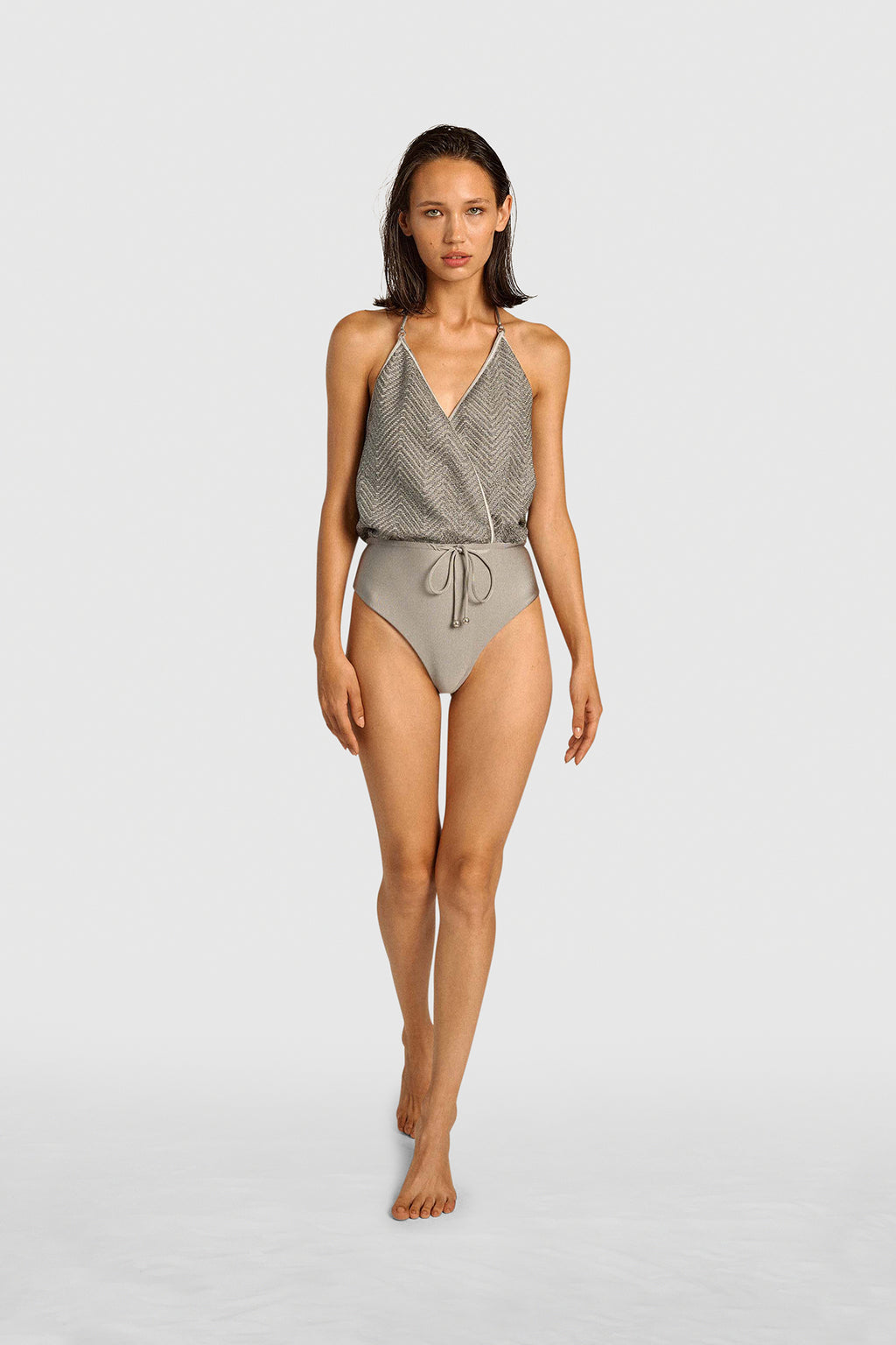 Silver Knit V-Swimsuit
