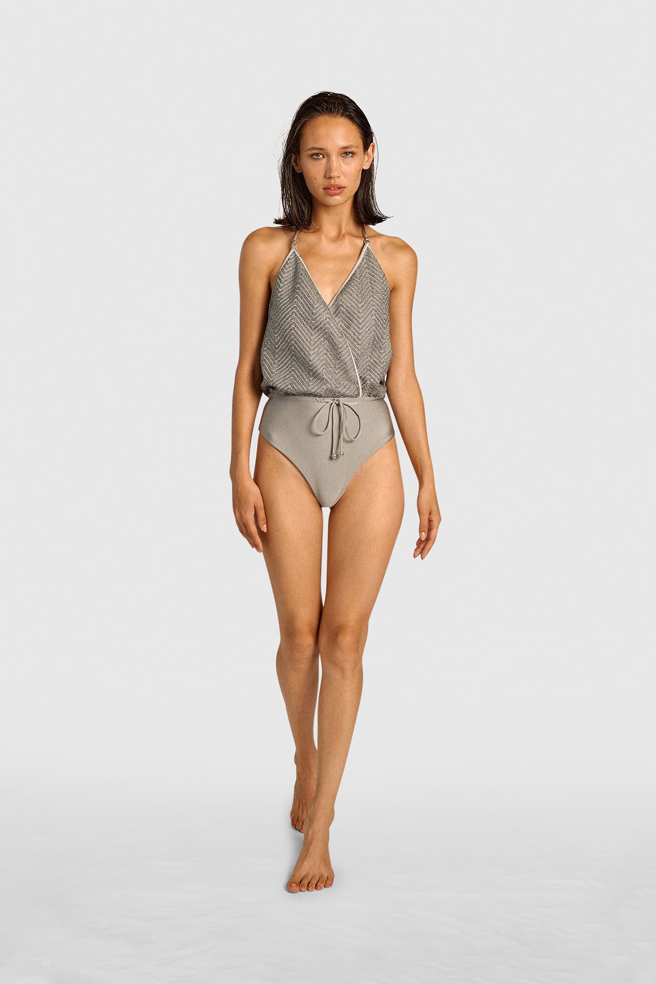 Silver Knit V-Swimsuit