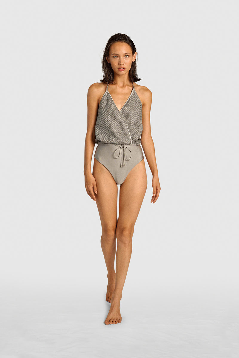Silver Knit V-Swimsuit