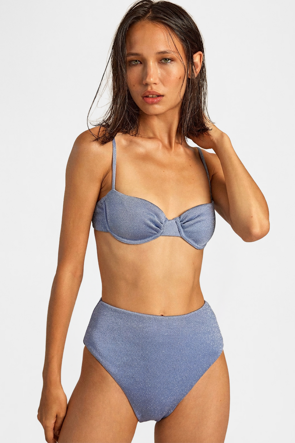 SkyBlue Glitter Balconette Bikini