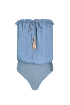 Blue Bandeau Silk Swimsuit