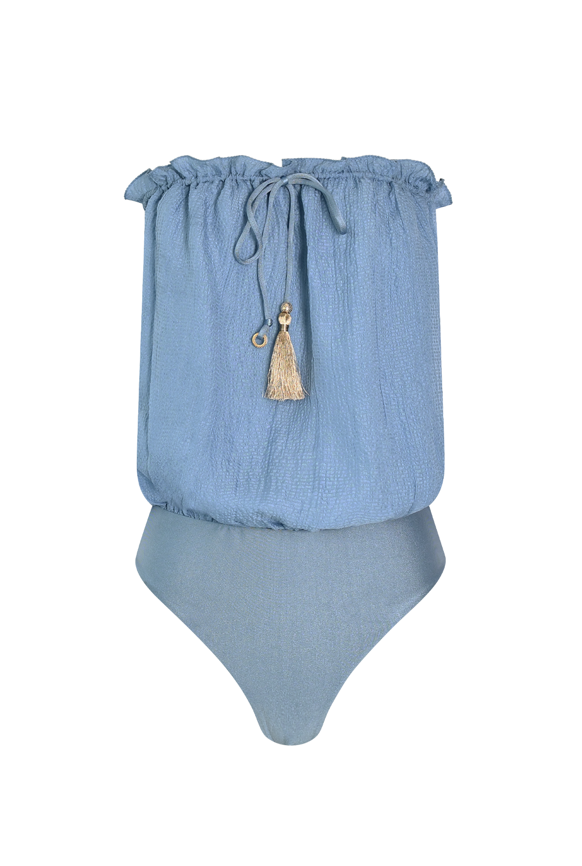 Blue Bandeau Silk Swimsuit