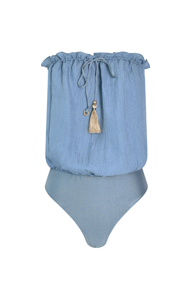 Bleu Bandeau Maillot de bain en soie