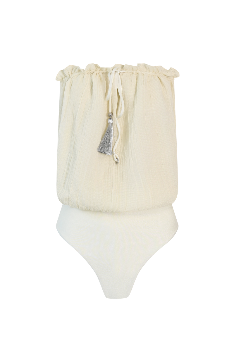 Ivory Bandeau Silk Swimsuit