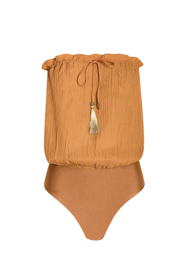 Rust Bandeau Silk Swimsuit