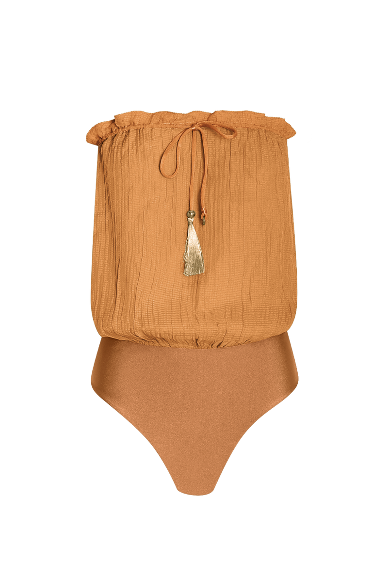 Rust Bandeau Silk Swimsuit