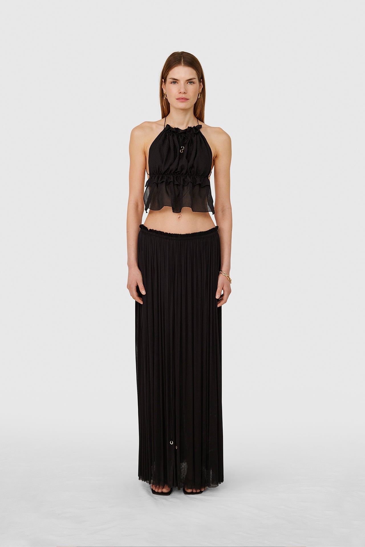 Black Silk Skirt & String Top