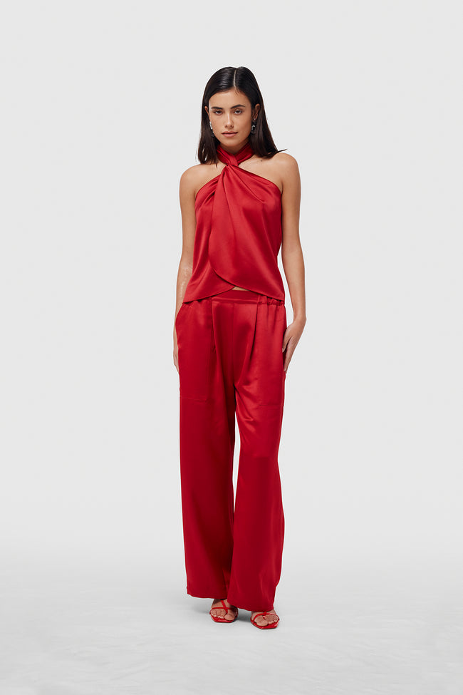 Red Satin Tie Top