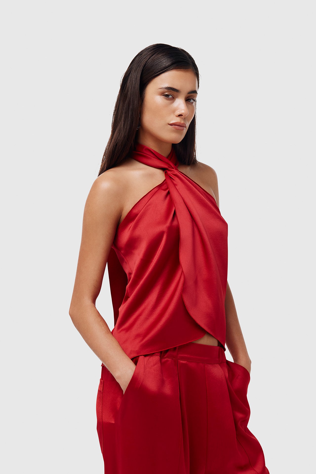 Red Satin Tie Top