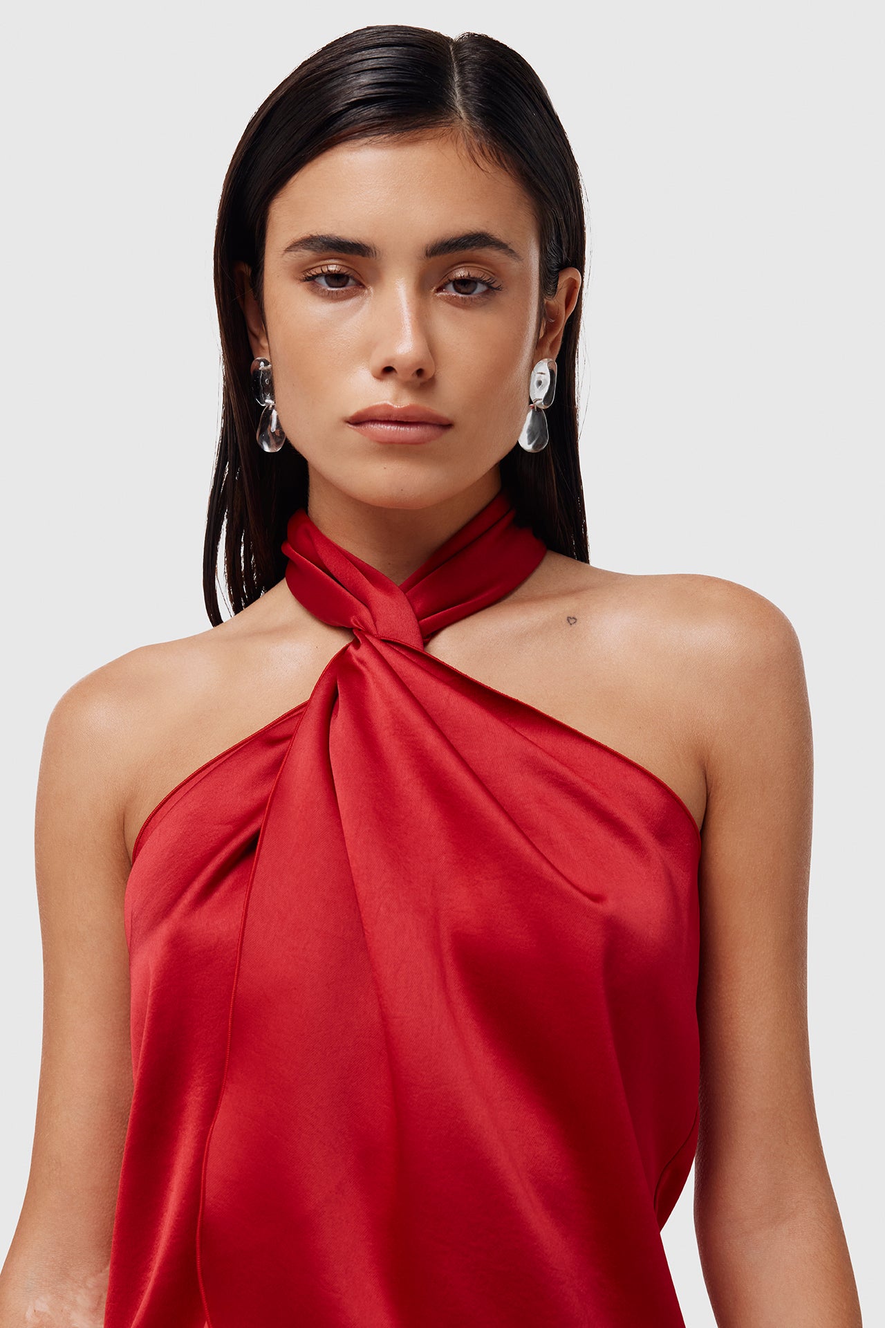 Red Satin Tie Top