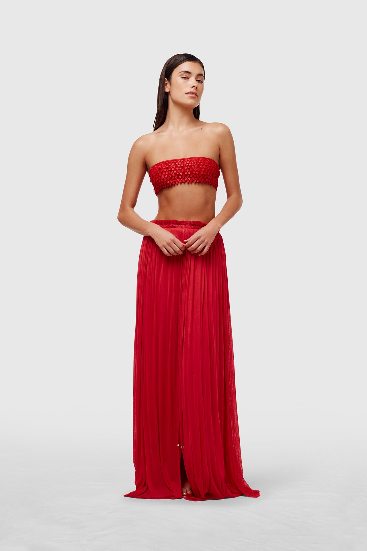 Red Silk Tulle Skirt