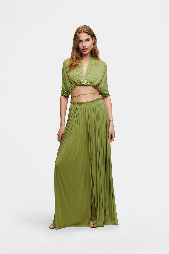 Green Silk Skirt & Top Set