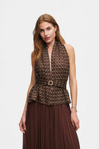 Brown Gold Knit Scarf Set / Top