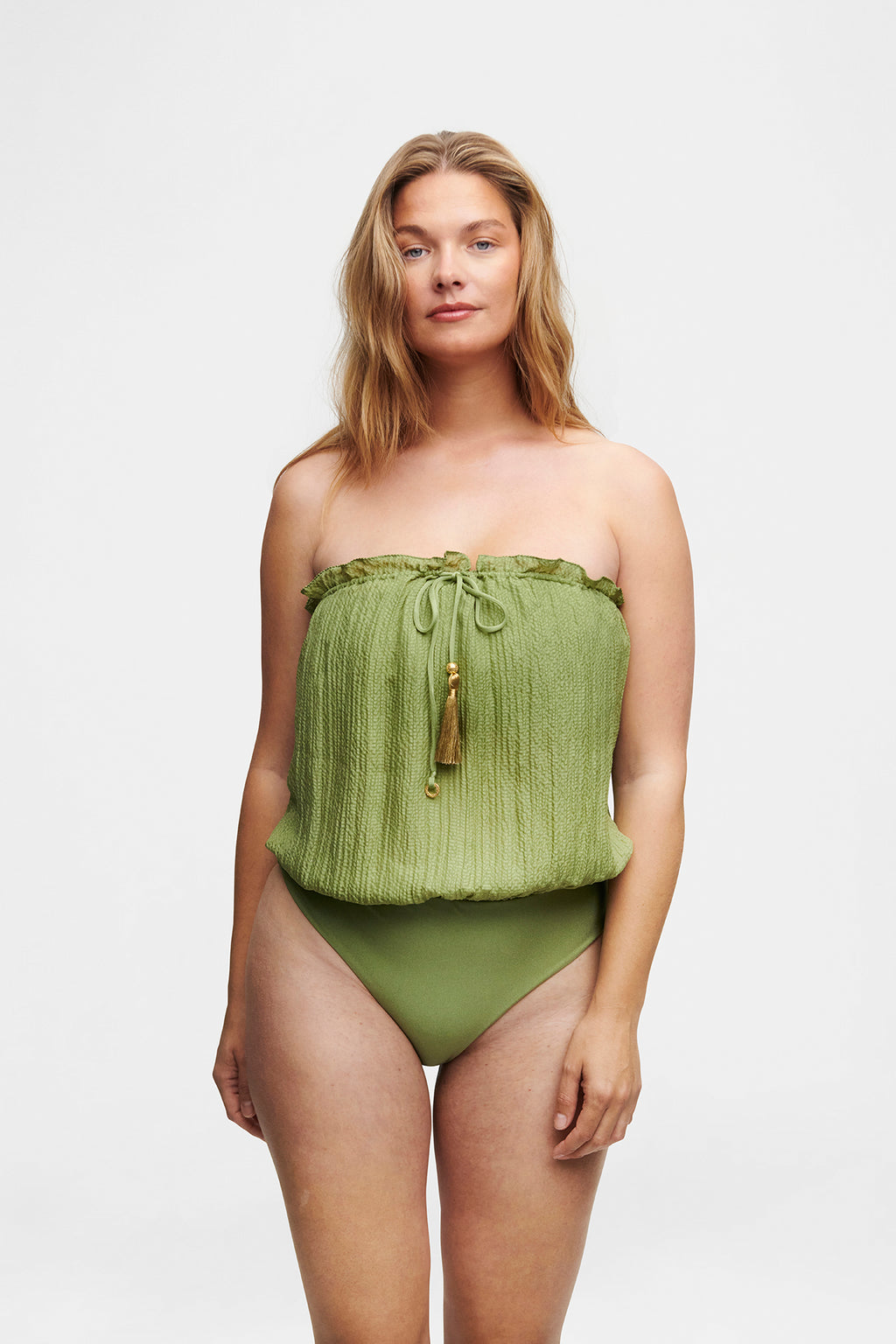 Green Bandeau Silk Swimsuit