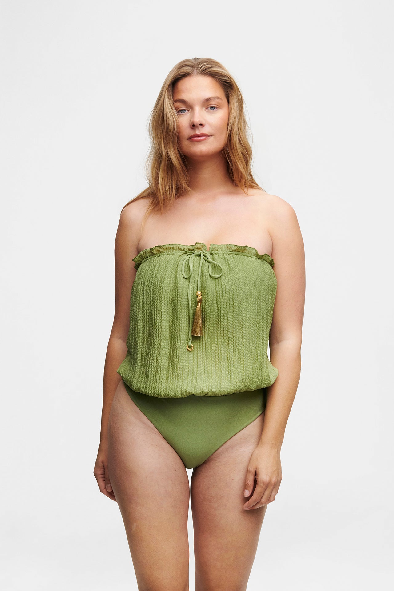 Green Bandeau Silk Swimsuit