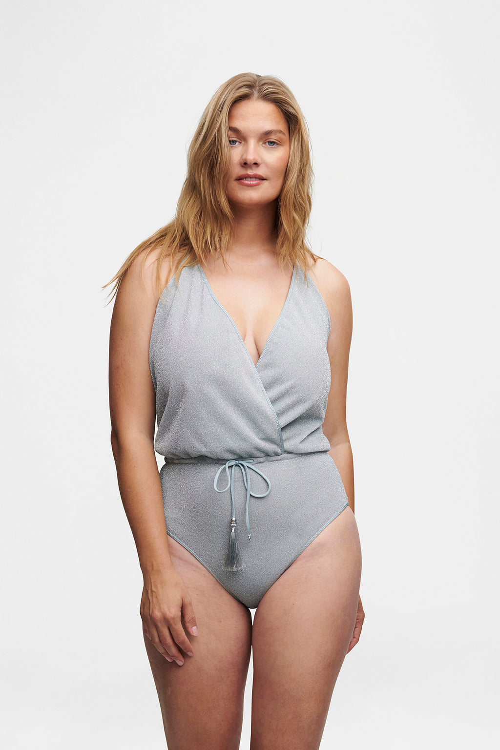 Ice Blue Glitter V-Swimsuit