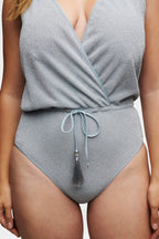 Ice Blue Glitter V-Swimsuit