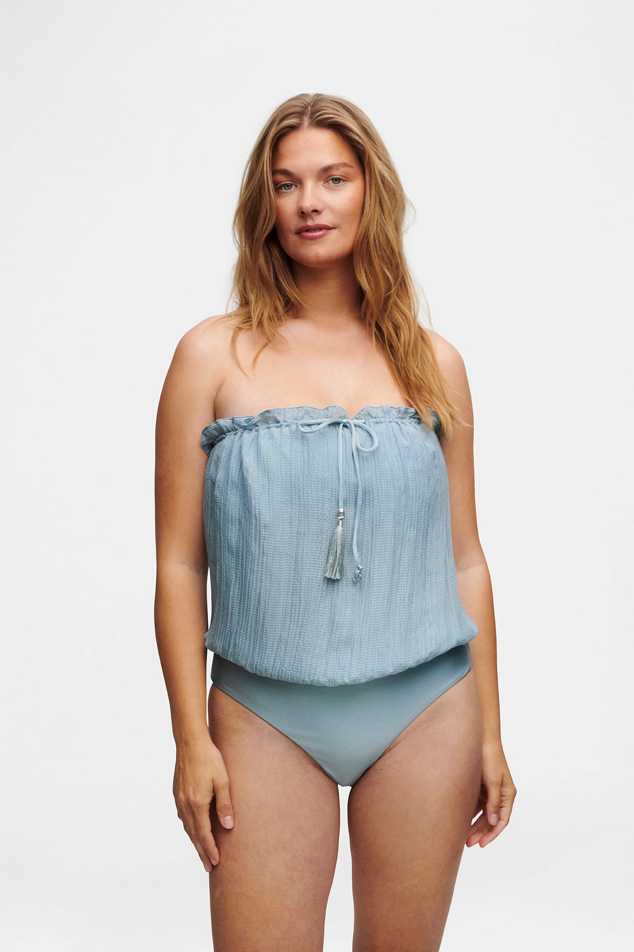 Ice Blue Bandeau Silk Swimsuit