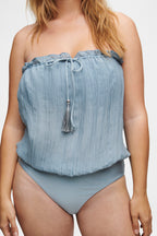 Ice Blue Bandeau Silk Swimsuit