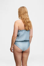 Ice Blue Bandeau Silk Swimsuit