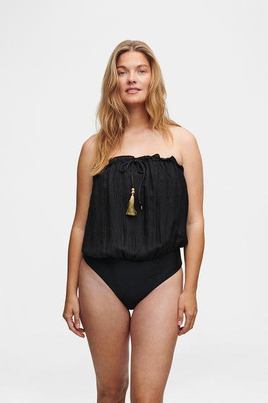 Black Bandeau Silk Swimsuit with 100% Grade 6A silk top, HANNE BLOCH