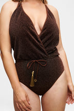Brown Glitter V-Swimsuit