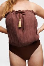 Brown Bandeau Silk Swimsuit