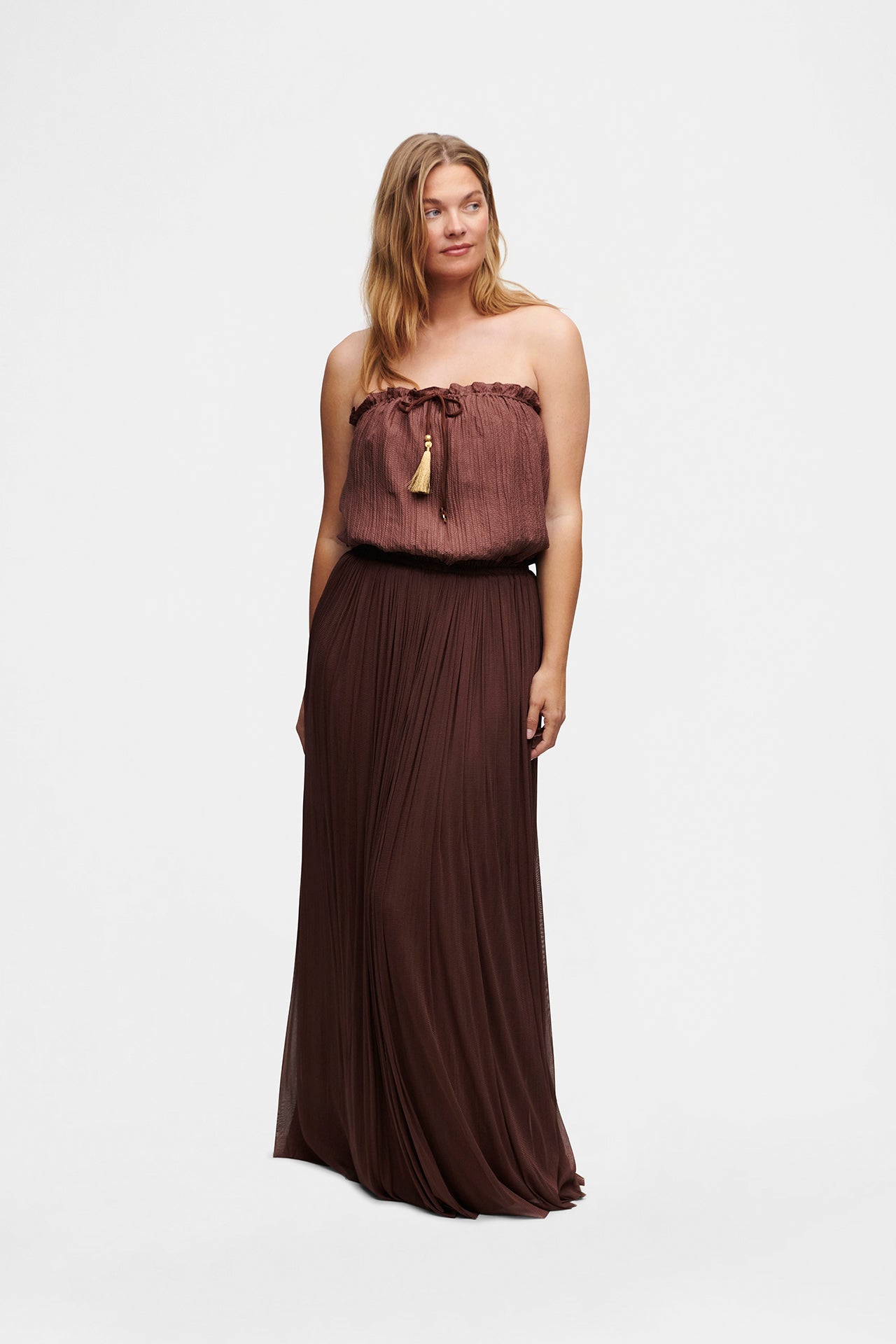 Brown Bandeau Silk Swimsuit