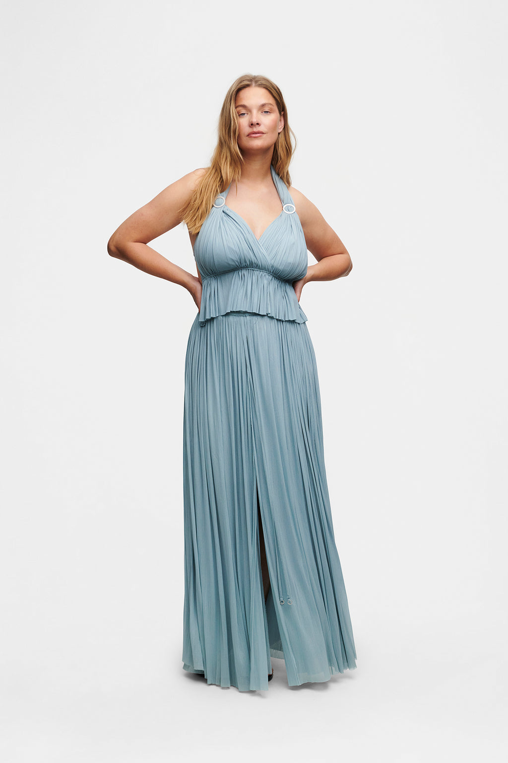 Ice Blue Silk Skirt & Top Set