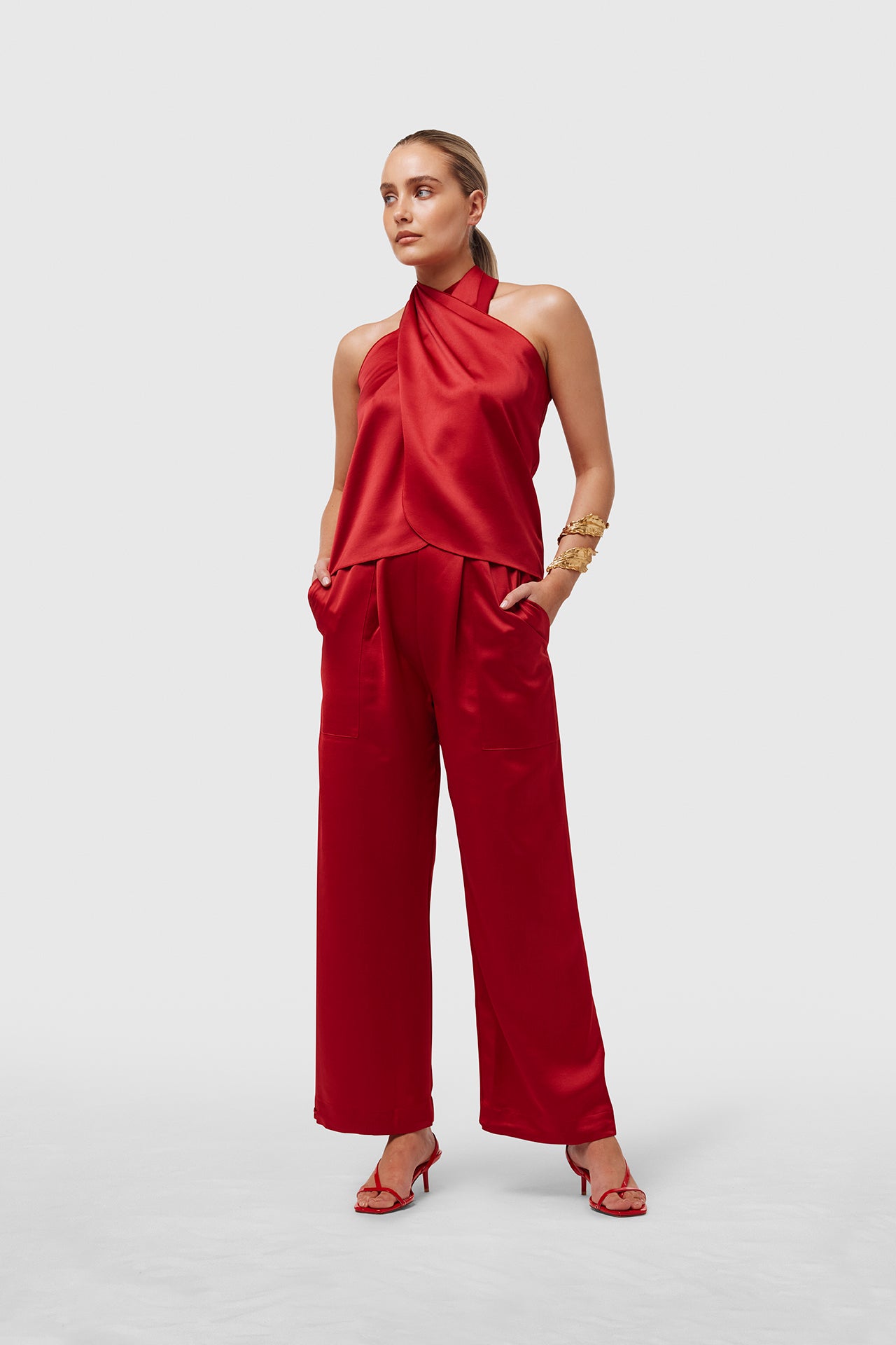 Red Satin Tie Top