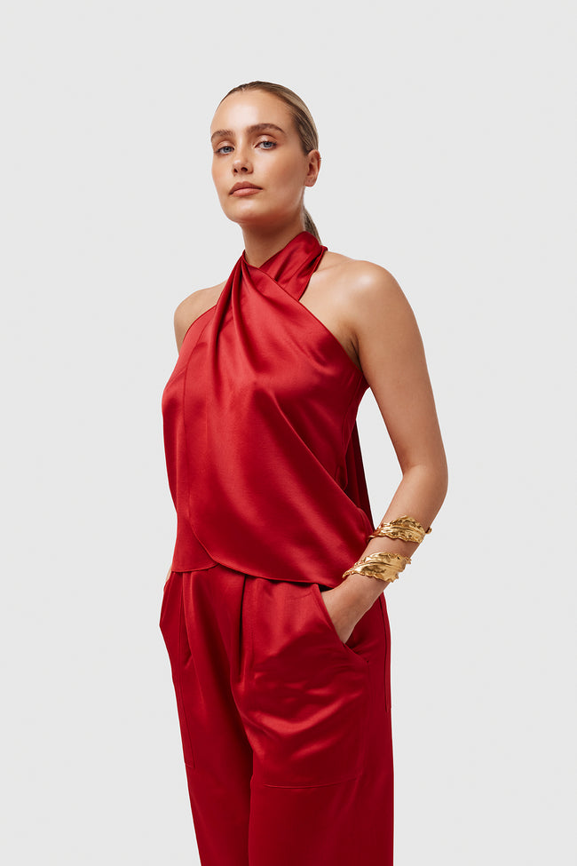 Red Satin Tie Top