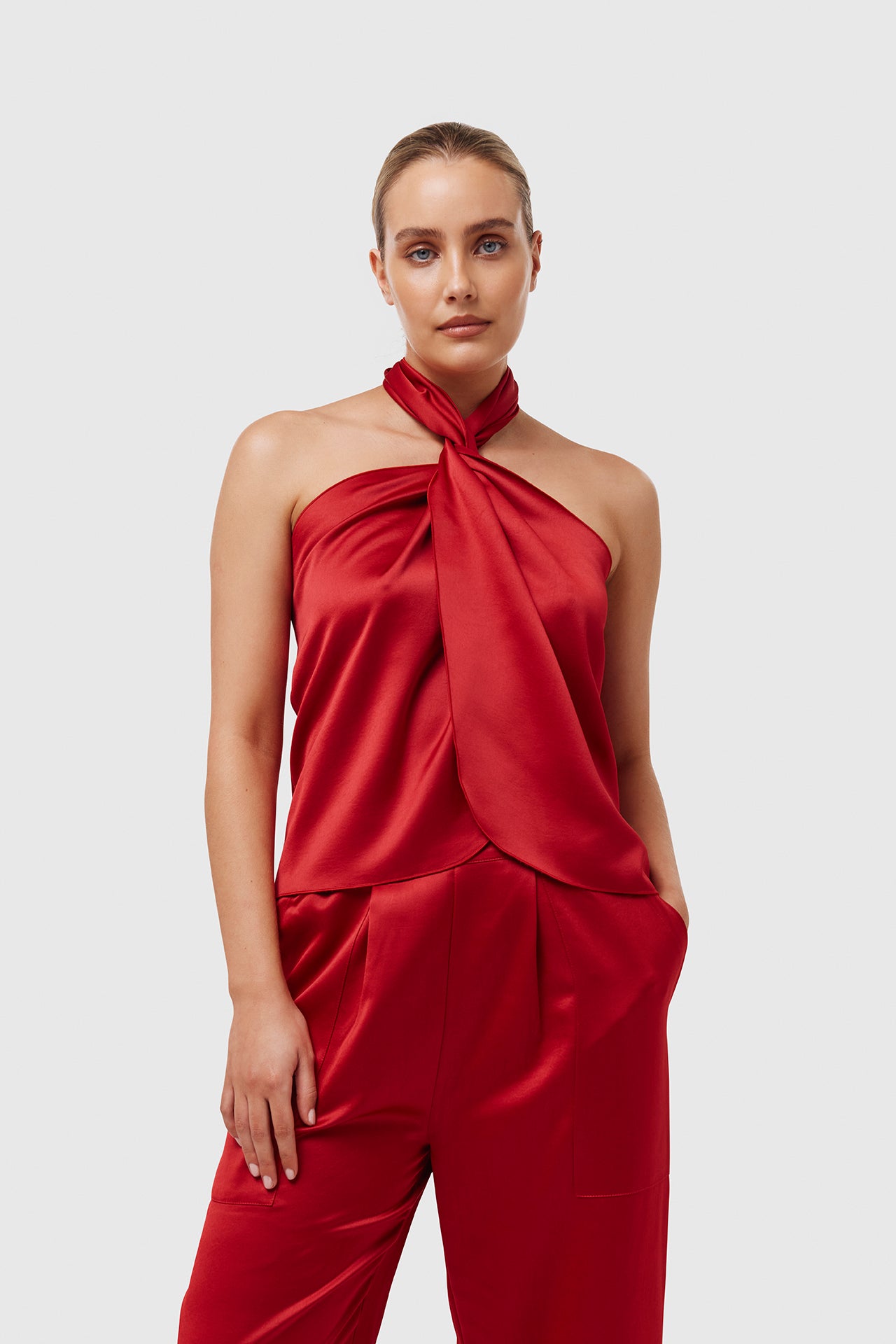 Red Satin Tie Top