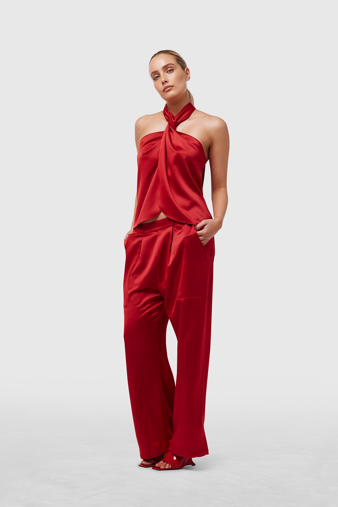 Red Satin Tie Top