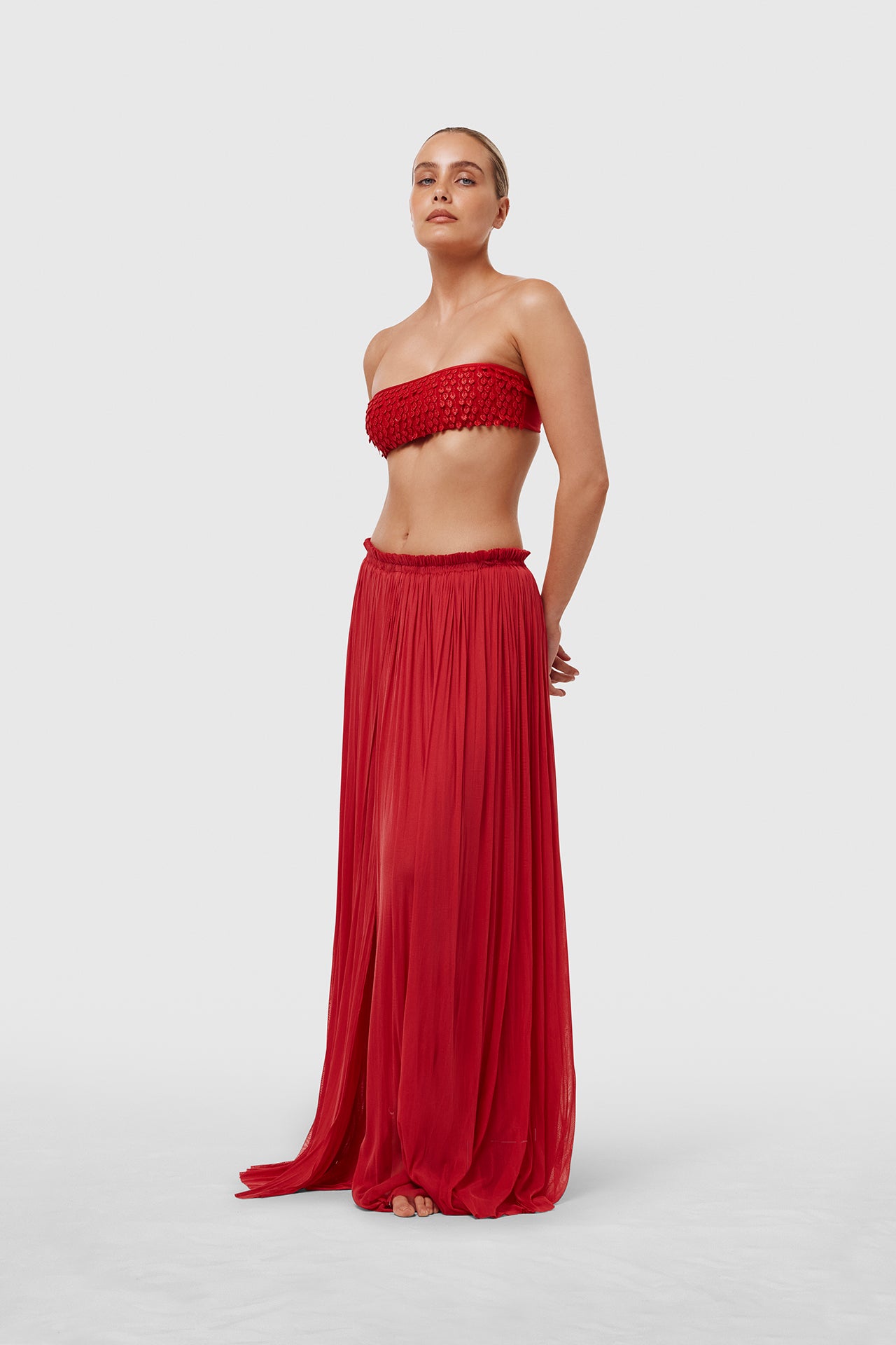 Red Silk Tulle Skirt