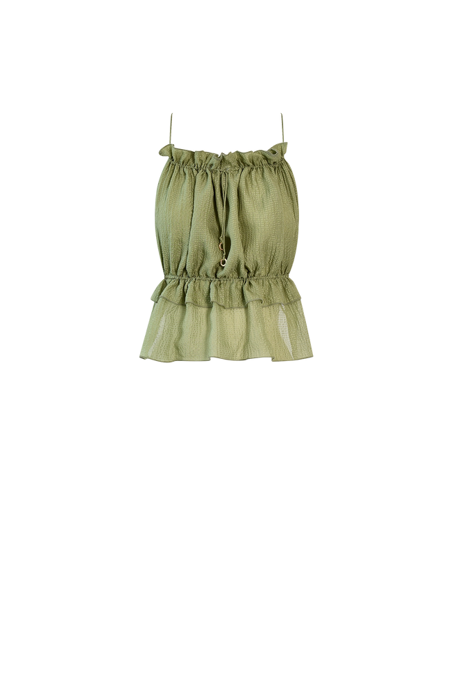 Green String Silk Top