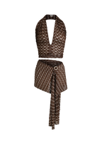 Brown Gold Knit Scarf Set / Top