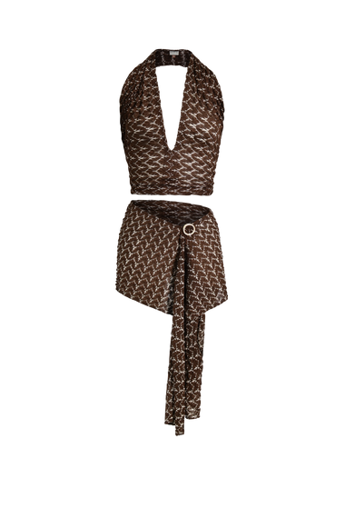 Brown Gold Knit Scarf Top, Italian knit with pins, image 4, HANNE BLOCH