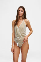 Cream Glitter V-Swimsuit