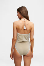 Cream Glitter V-Swimsuit