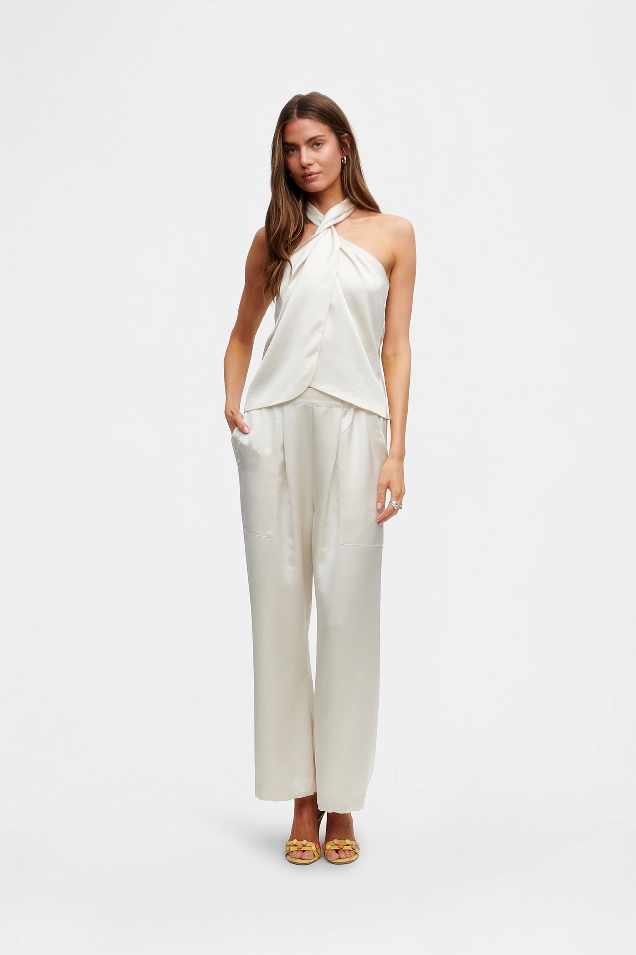 White Satin Tie Top
